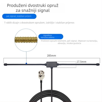 VHF/UHF rog antena za automobilsku radiostanicu, visok dobitak 10 dB, raspon frekvencija 136–174/400–470 MHz, 50 Ω, SWR ≤ 1.5, BNC priključak