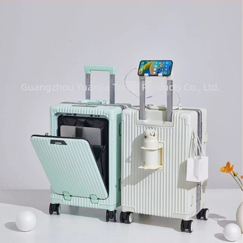 Putni kovčeg s prednjim otvaranjem, ABS+PC materijal, TSA kombinacijska brava, držač za čašu i univerzalni kotači.