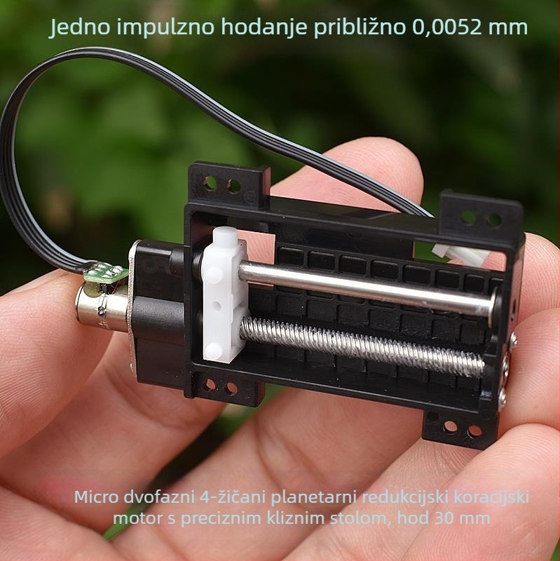 Četkasti motor, dvoprogramski dvofazni, četiri žice, planetarni reduktor i precizan klizni stol; koracijski motor, napon ispod 36V, tip struje: komunikacija.