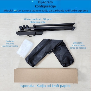 Sklopivi metalni stalak za note s podesivom visinom i torbom za nošenje – stalak za note za gitaru