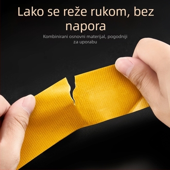 Dvostrana ljepiljiva traka s mrežastom podlogom za pričvršćivanje tepiha, visoka adhezija, bez tragova; duljina 5.1 m (prilagodljivo do 20.5 m), širina 8-50 mm, debljina 0.28-0.38 mm.
