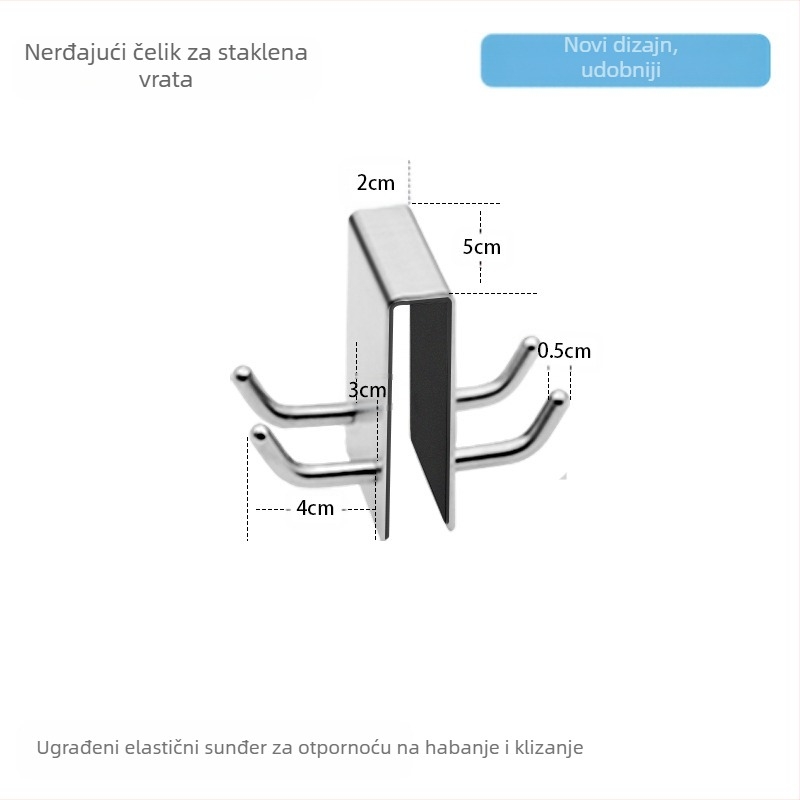 Kuka od nehrđajućeg čelika 304 za staklena vrata — kupaonski viseći kuk, moderni minimalistički stil, nosivost do 10 kg