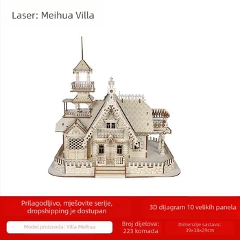 3D drveni puzzle set – model vile, za uzrast 7–14 godina, STEM obrazovna igračka