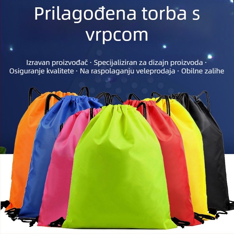 Deblja poliester torba s vezicama za reklamne svrhe – ruksak s vezicama, tisk logotipa moguć; metode tiska: toplinski prijenos, sitotisak, offset