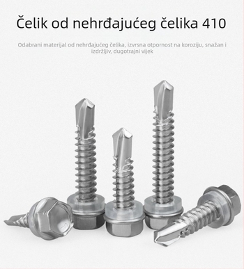 Nerđajući čelik 410, vijak s vanjskim šesterokutnim glavom, samorezujući i samodrillajući, za obojane metalne ploče, veličine M4.8/M5.5