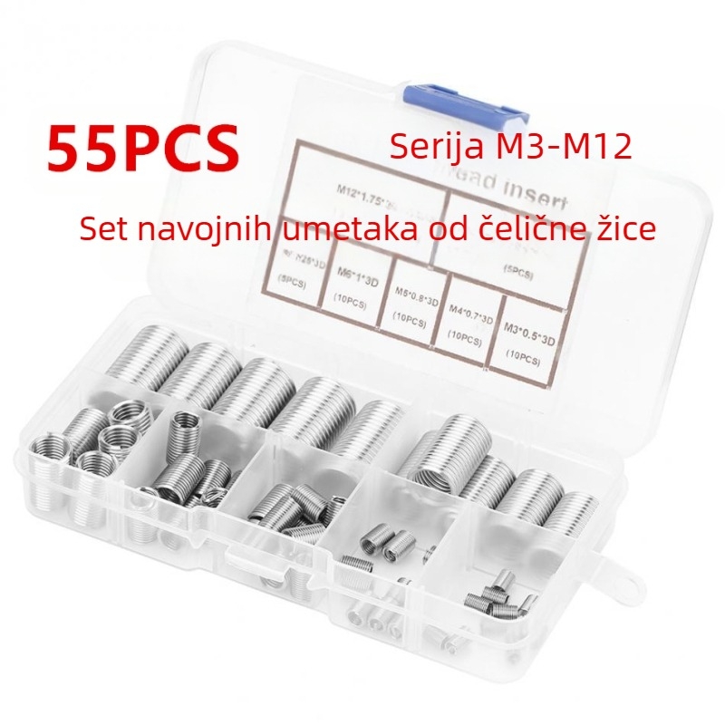 Kutija s 55 komada: navojne šupljine M3–M12 od nehrđajućeg čelika 304, DIN 6901