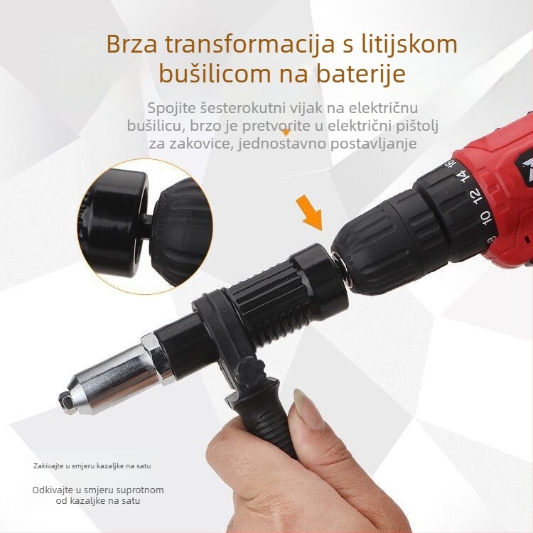 Bežični pištolj za nitu s adapterom za električnu bušilicu i poboljšanim dodacima za nitu