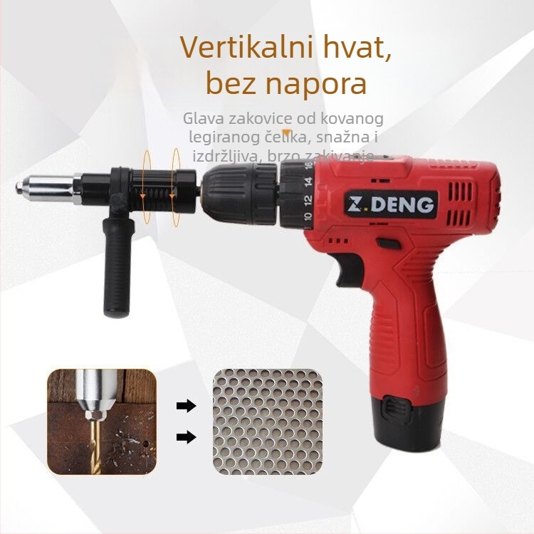 Bežični pištolj za nitu s adapterom za električnu bušilicu i poboljšanim dodacima za nitu