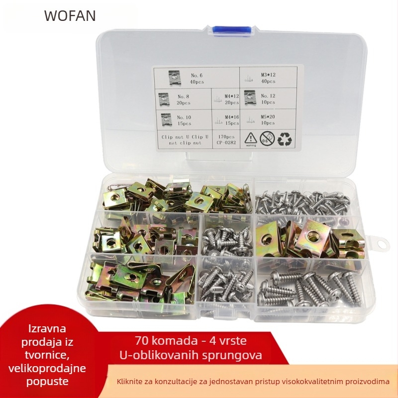 Set klipnih matica (matice tip kartice) i U-oblika opružних matica — Wofan, pocinčani čelik, GB6170-86, standardna čvrstoća