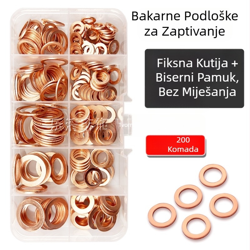 200 komada bakrenih brtvila u kutiji, O-prsteni i plosnate podloške