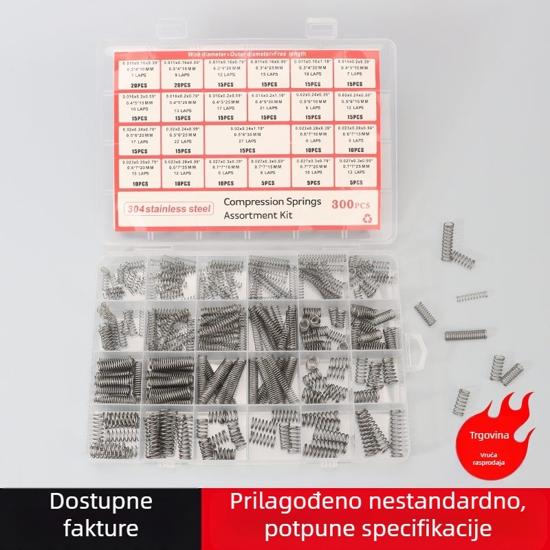 Set kompresijskih opruga od nehrđajućeg čelika 304, 300 komada