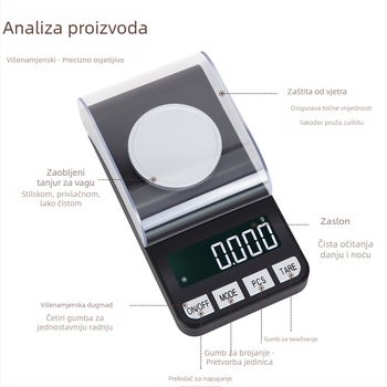 CX-188A nakit elektronička vaga — preciznost 0.001 g, raspon mjerenja 0.005–100 g, elektronička vaga, napajanje USB/AAA