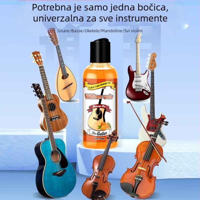 Ulje za njegu glazbenih instrumenata i sredstvo za čišćenje gitare, violine, erhu i klavira – sprječava pukotine; 0,15 kg bruto • pakiranje 100 kom • licencirana privatna etiketa