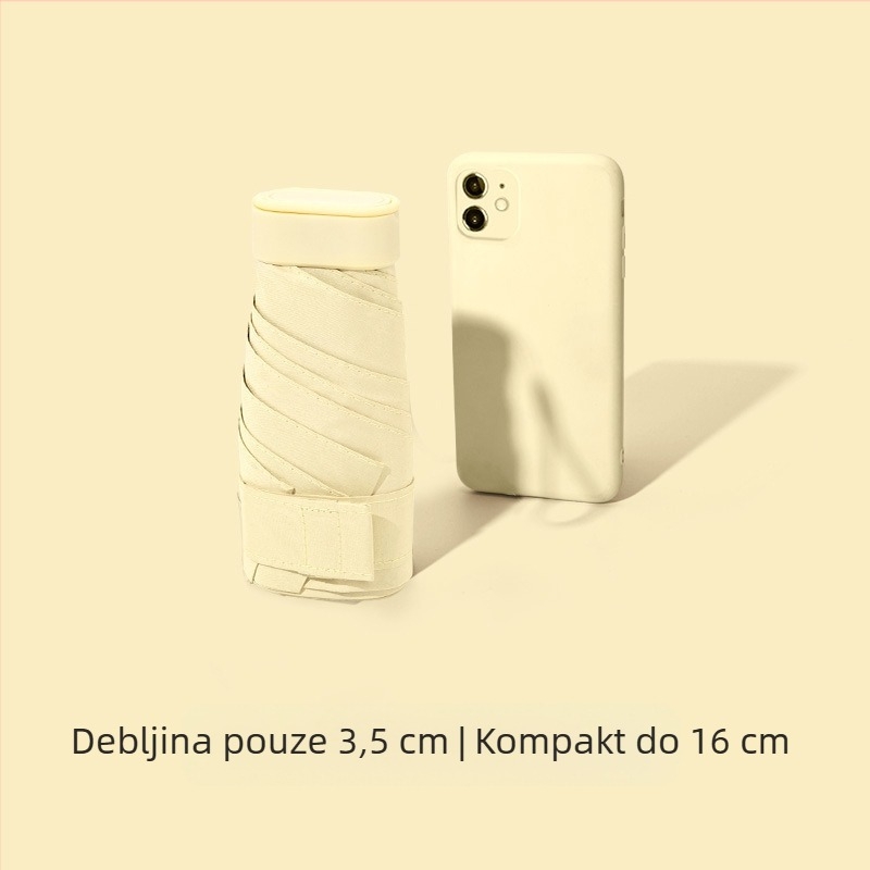 Kišobran kapsulnog oblika za žene, s 6 rebara, 210T tkanina, UPF >40, ručno otvaranje i zatvaranje, težina 220 g