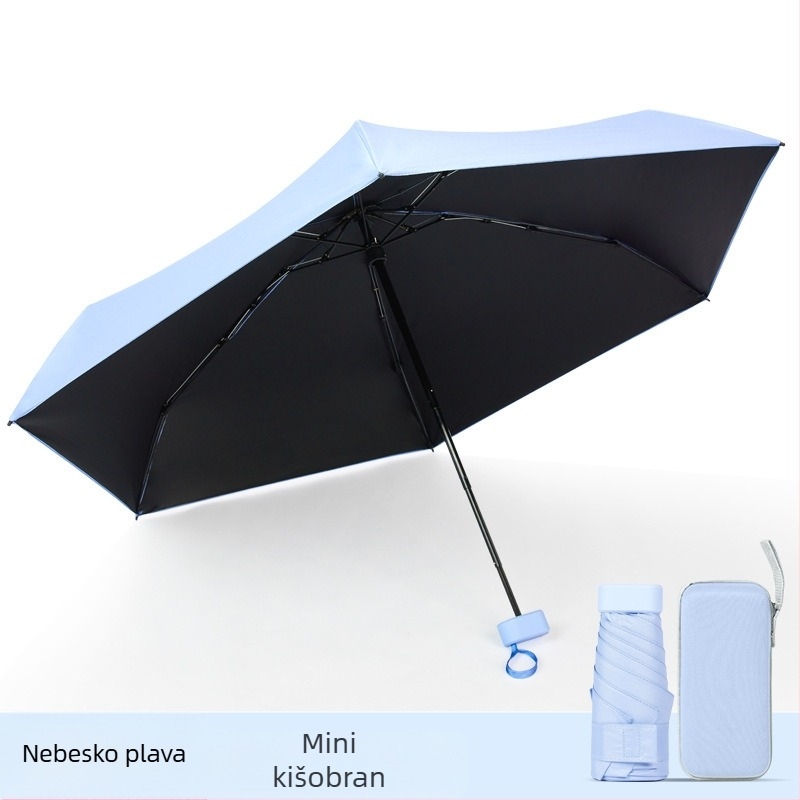 Kišobran kapsulnog oblika za žene, s 6 rebara, 210T tkanina, UPF >40, ručno otvaranje i zatvaranje, težina 220 g