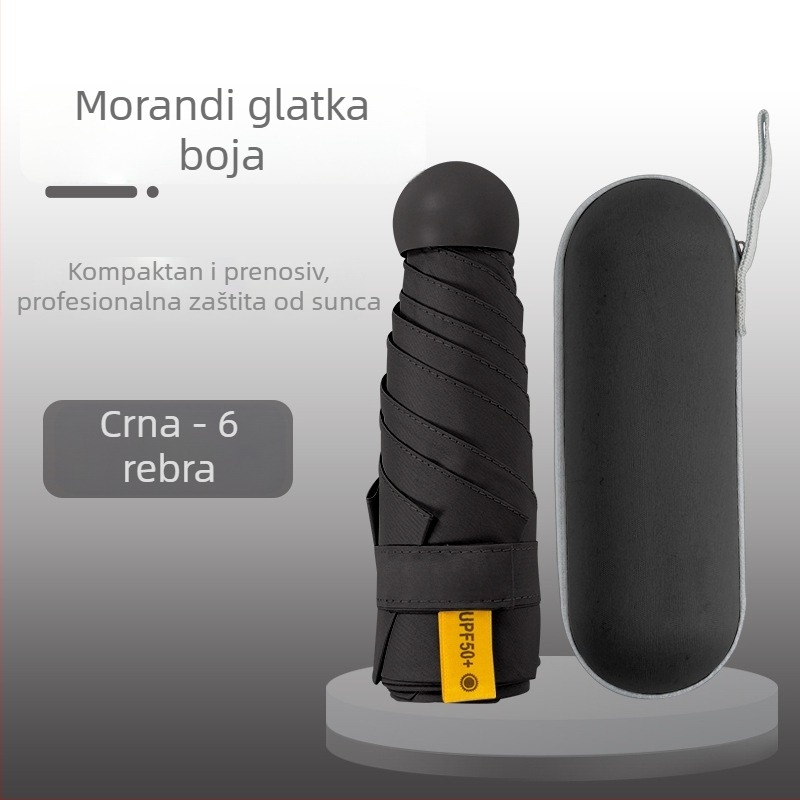 Kišobran kapsulnog oblika za žene, s 6 rebara, 210T tkanina, UPF >40, ručno otvaranje i zatvaranje, težina 220 g