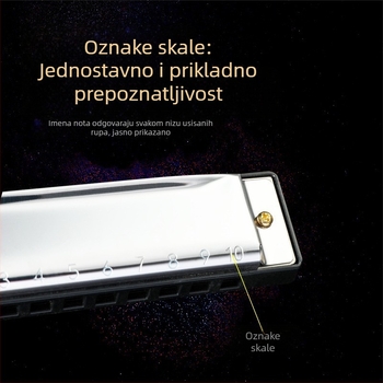 Blues harmonika s 10 rupa, u ključu C, model BA10, materijal zvučnih rupa: smola