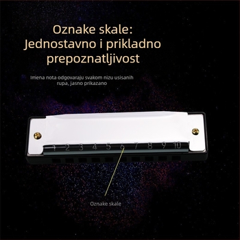 Blues harmonika s 10 rupa, u ključu C, model BA10, materijal zvučnih rupa: smola