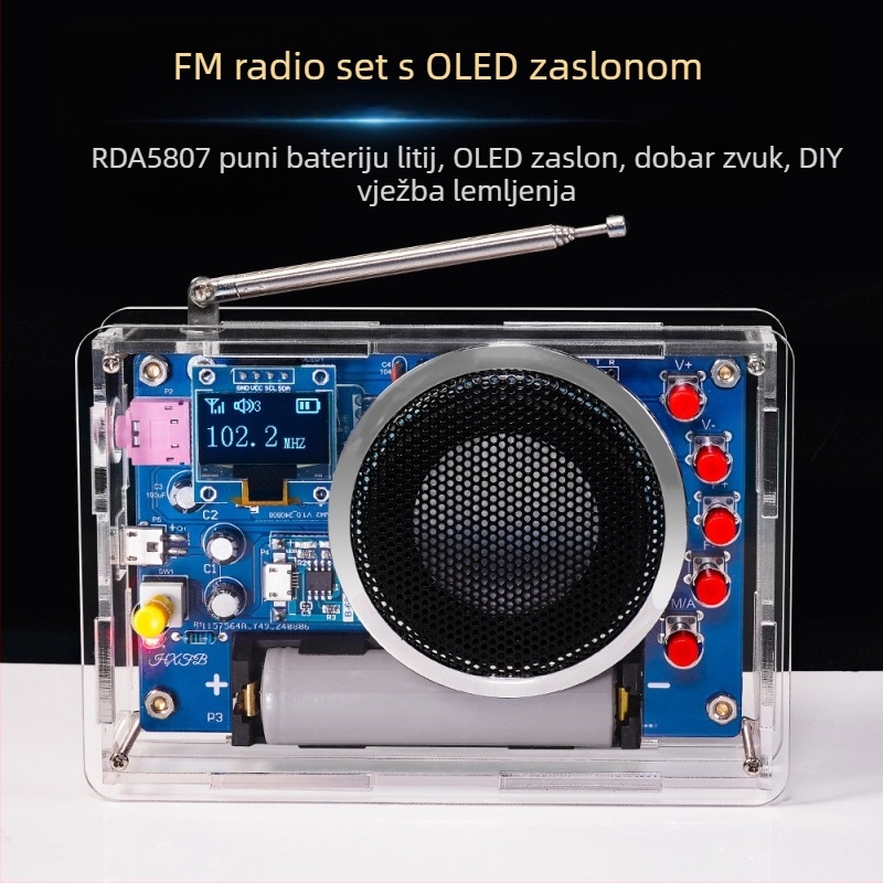 Kiti za sastavljanje radija s OLED zaslonom – ponovno punjivi FM sklop za DIY projekte