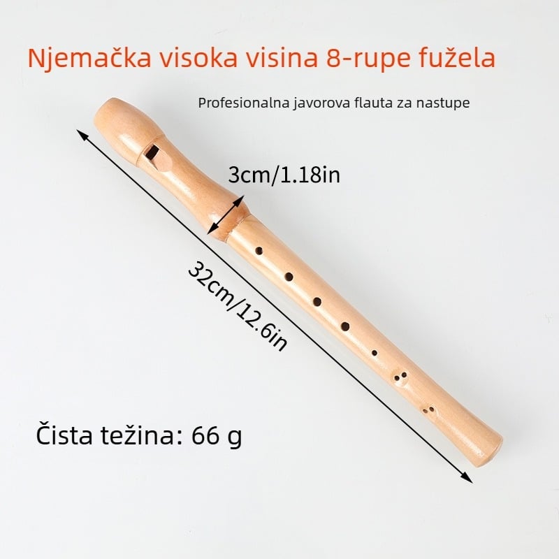 Drveni rekorder, njemačkog stila, 8 rupa; Sea River marka; model: 8 rupa; pakiranje plastična vrećica; podrijetlo Kina; glazbeni instrument