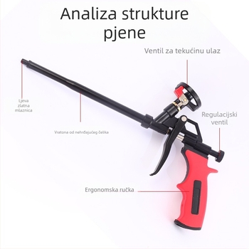 PTFE pištolj za pjenu s prekidačem i bakrenom glavom za poliuretansku pjenu i brtvilo; maksimalni tlak 200, protok 0,5, optimalna udaljenost raspršivanja 1000, materijal: legura/željezo/bakar