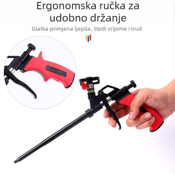 PTFE pištolj za pjenu s prekidačem i bakrenom glavom za poliuretansku pjenu i brtvilo; maksimalni tlak 200, protok 0,5, optimalna udaljenost raspršivanja 1000, materijal: legura/željezo/bakar