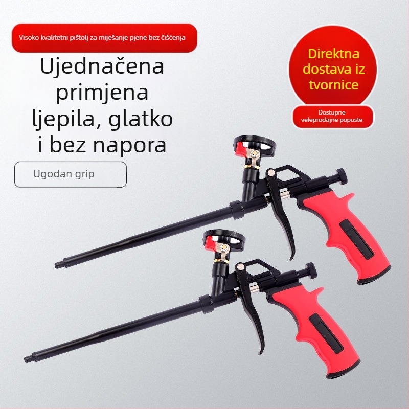 PTFE pištolj za pjenu s prekidačem i bakrenom glavom za poliuretansku pjenu i brtvilo; maksimalni tlak 200, protok 0,5, optimalna udaljenost raspršivanja 1000, materijal: legura/željezo/bakar