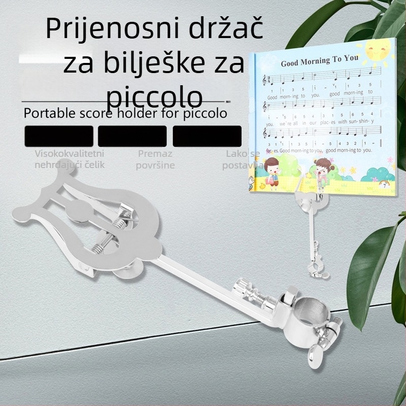 Stalak za note za picolo – prijenosni, s prilagodljivim gumbom, materijal: željezo, model: ZJ-12, pakiranje: OPP vrećica