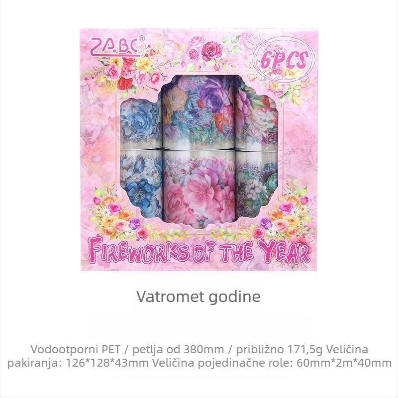 Prozirni PET set traka za DIY dnevnik s tiskanima cvjetnim naljepnicama u modernom minimalističkom stilu