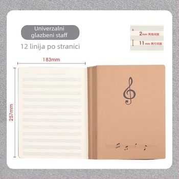 Svezak partituri za učenike – šavni uvez, papir 80 g/m², 50–100 stranica, papirnato kućište, kreativan stil.