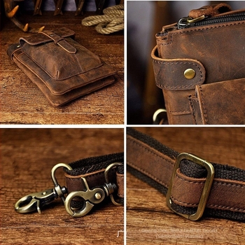 Muška torbica za pojas od retro Crazy Horse kože, prava koža, vodootporna, podstava od poliestera