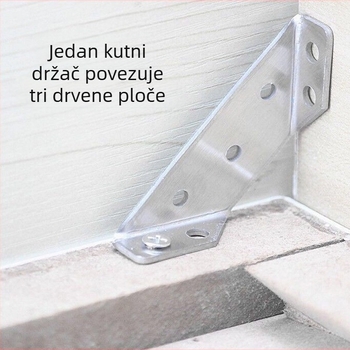 Nerđajući čelični kutni nosač za ormariće, trostruki 90° fiksni, model 020, za namještaj i police, moderni minimalistički stil