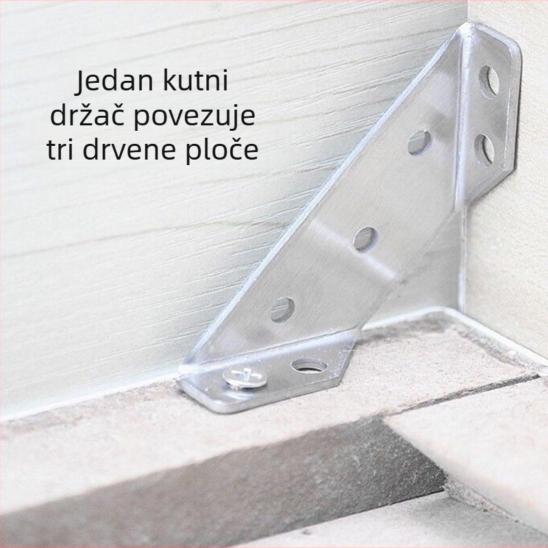 Nerđajući čelični kutni nosač za ormariće, trostruki 90° fiksni, model 020, za namještaj i police, moderni minimalistički stil