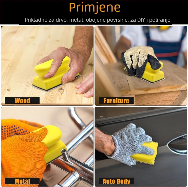 Set ručnih diskova za brušenje drveta, 16 komada, zakrivljeni utor, PU pjena, držač ruke