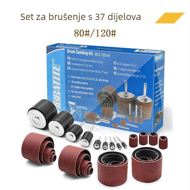 Set od 37 komada prstenastih i bubičastih brusilica za drvne radove — brusne glave od aluminijevog oksida i polirnih kotača