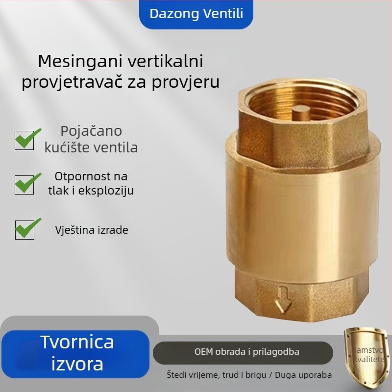Horizontalni bakreni provjerni ventil s oprugom, za vodovod, jednostrani protok, hidrauličko upravljanje