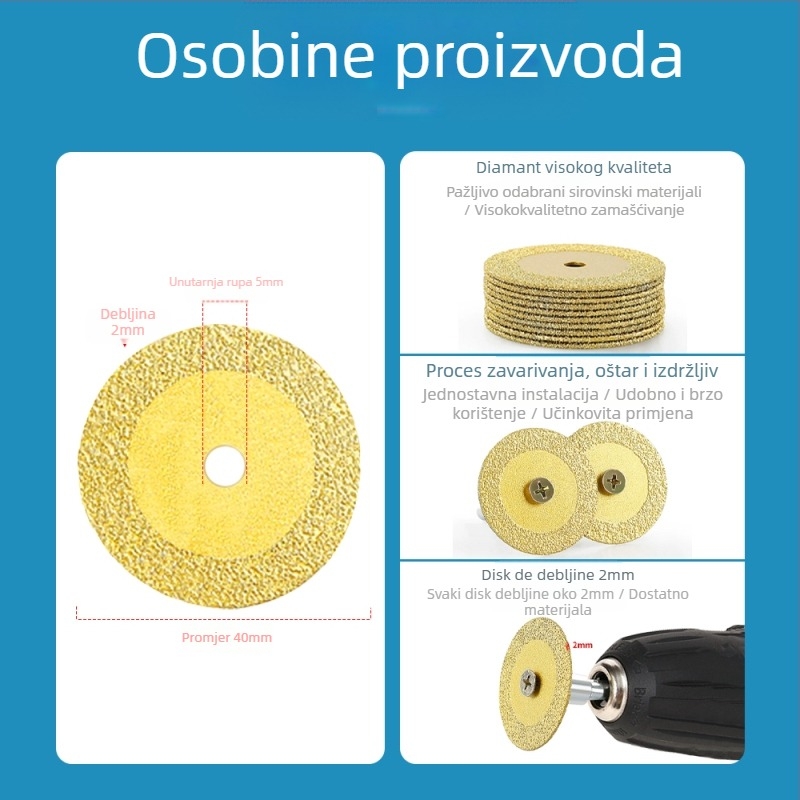 Spajani dijamantni rezni disk za električnu bušilicu, za mramor, keramiku i jade; uklanjanje fuge i čišćenje fuge