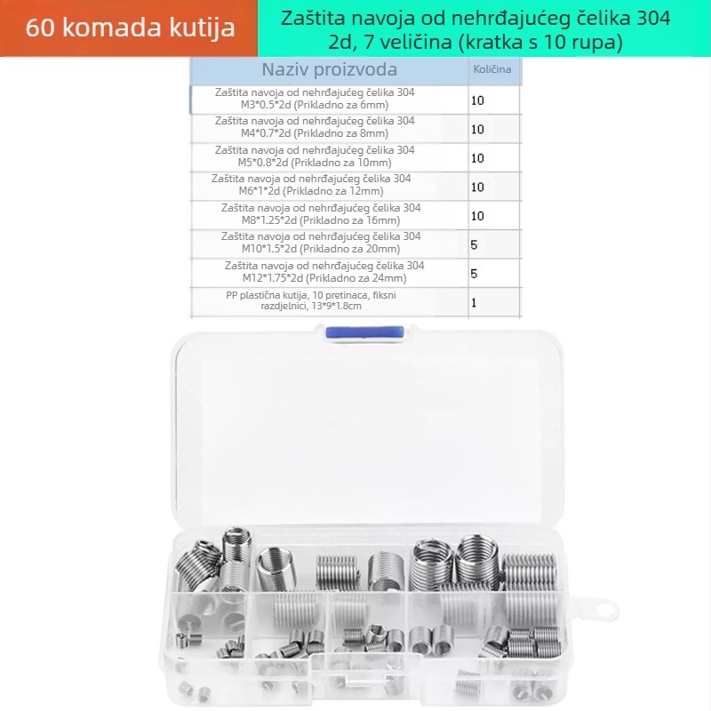 60 komada u kutiji: nehrđajući čelične vijčne umetke za popravak, raspon M3–M12