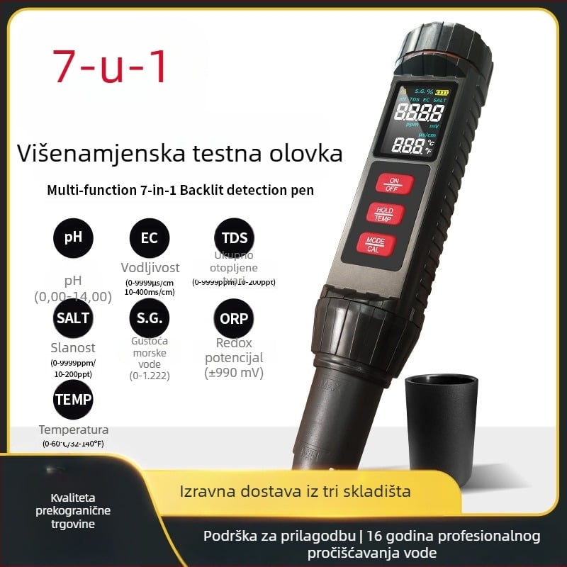 7-u-1 prenosni analizator kvalitete vode, visokoprecizan, mjeri EC, TDS, pH, ORP i temperaturu