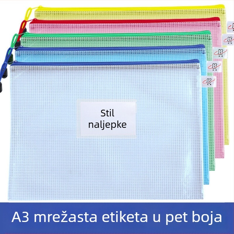 A3 dokument torba s velikom kapacitetom, prozirna PVC, zatvarač, vodootporna, mrežni uzorak