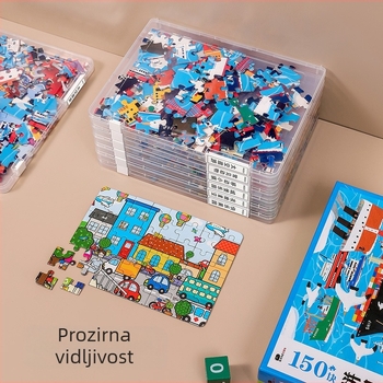 Kutija za pohranu slagalica za djecu – veliki model, PP materijal, stolni organizator s poklopcem, prozirna kutija, otisnuto logo