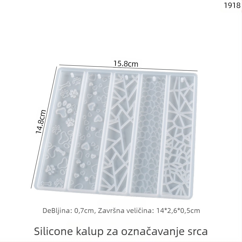 Pravokutni silikon kalup za smolu – oznake stranica s oblicima lista, mačje šape, srce i cvijeće – Poppy