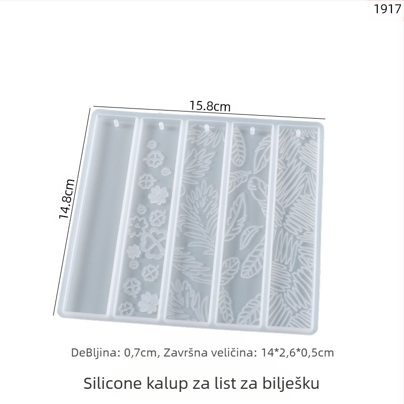 Pravokutni silikon kalup za smolu – oznake stranica s oblicima lista, mačje šape, srce i cvijeće – Poppy