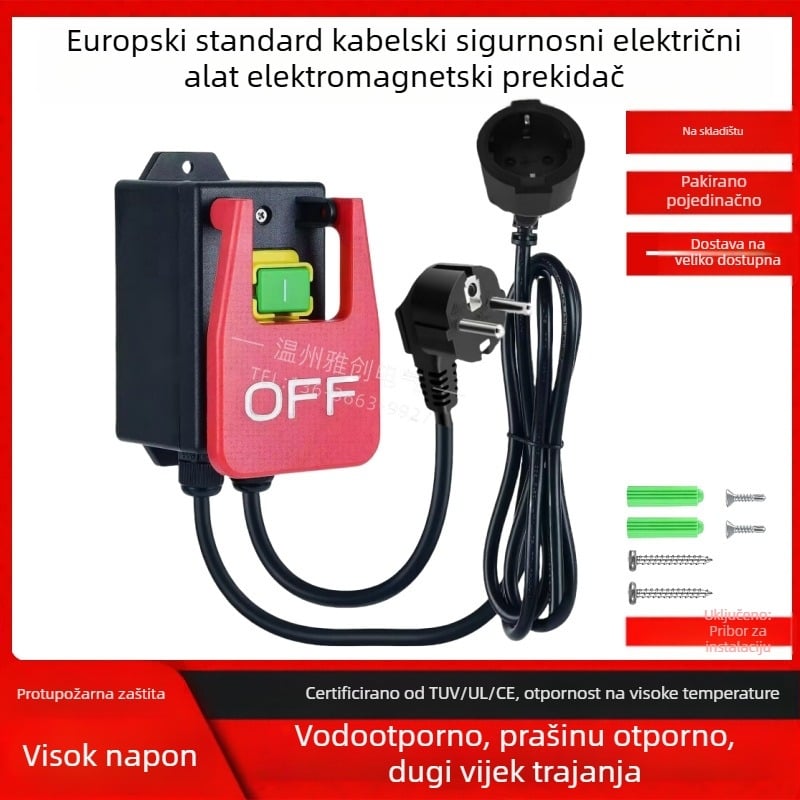 Sigurnosni prekidač za električni alat s gumbom za nuždu i elektromagnetskim prekidačem, 250V 16A, CE, -5 do 40°C