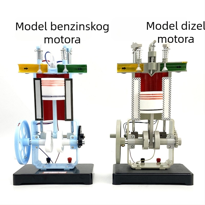 Model benzinskog i dizelskog motora – četverotaktni model motora s unutarnjim izgaranjem za nastavu fizike u osnovnoj i srednjoj školi, metalna konstrukcija, 20 komada u kutiji.