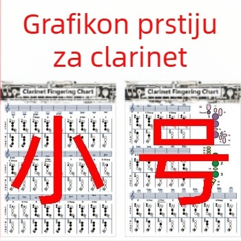 Klarinet dijagram prstiju, model Clarinet Chart, materijal laminirani papir, pakiranje plastična vrećica, marka Chuan mei