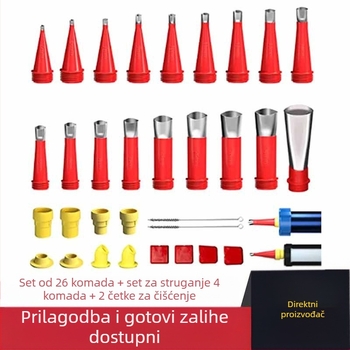 32-dijelni set za brtvila s ponovo upotrebljivim nehrđajućim čeličnim nastavcima za brtvila, namijenjen za staklo i strukturne ljepila (nehrđajući čelik + ABS)