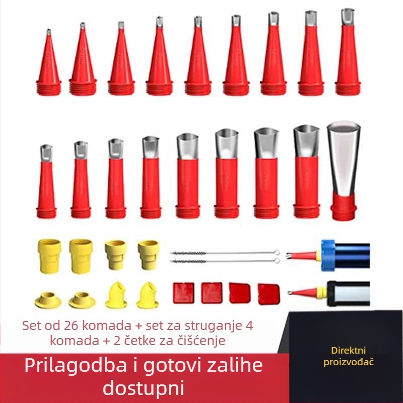 32-dijelni set za brtvila s ponovo upotrebljivim nehrđajućim čeličnim nastavcima za brtvila, namijenjen za staklo i strukturne ljepila (nehrđajući čelik + ABS)