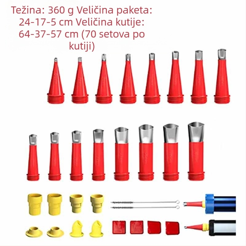 32-dijelni set za brtvila s ponovo upotrebljivim nehrđajućim čeličnim nastavcima za brtvila, namijenjen za staklo i strukturne ljepila (nehrđajući čelik + ABS)