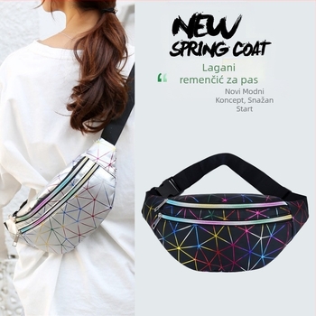 Ženska PU torbica za pojas sa zatvaračem, unutarnja džep sa zatvaračem, trodimenzionalni dizajn, poliester podstava